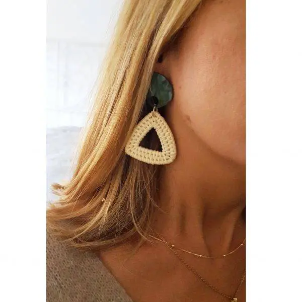 Pendientes triángulo rafia verde - Imagen 2