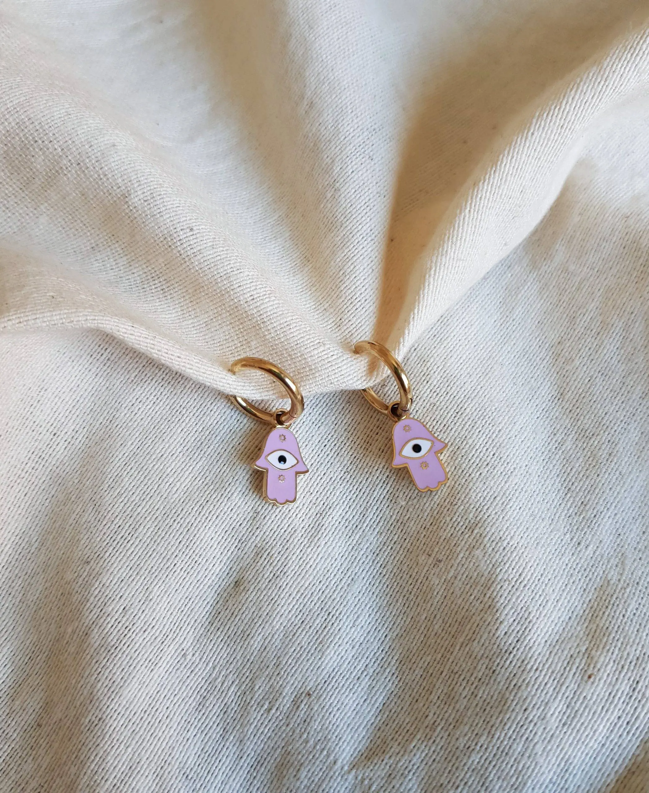 Aritos mano Fátima lila