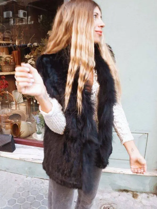 Chaleco pelo natural negro - Imagen 3