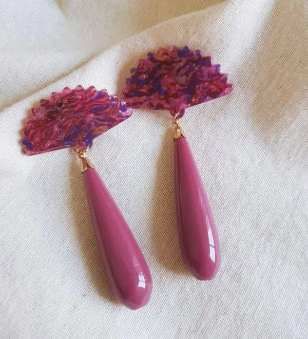 Pendientes abanico burdeos