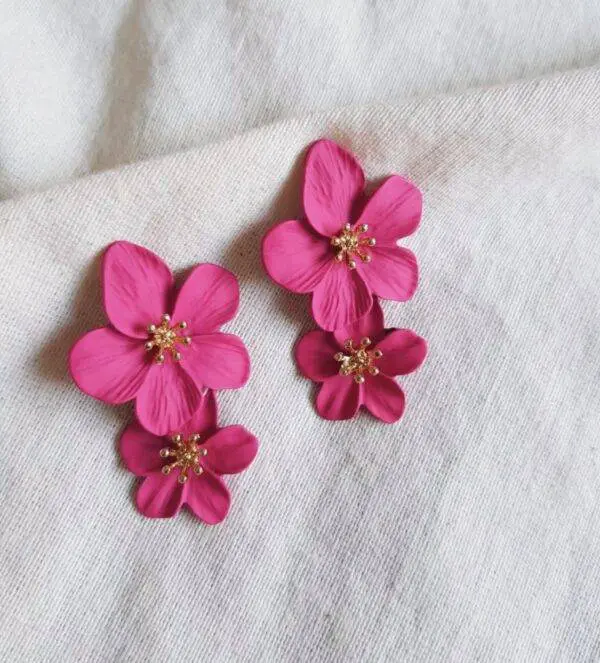 Pendientes doble flor colores - Imagen 2