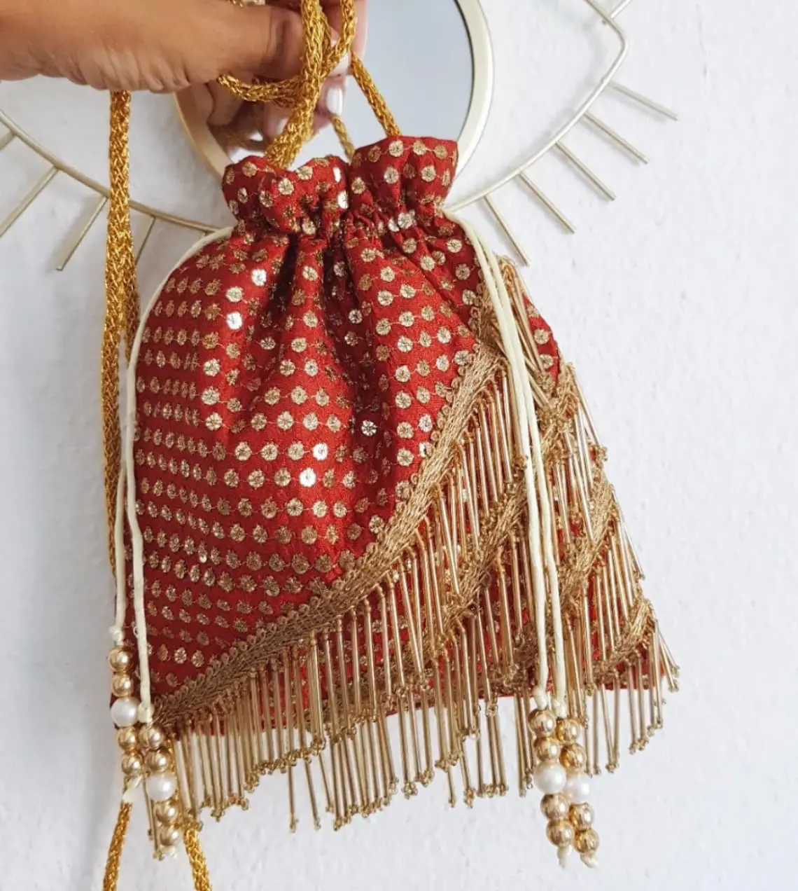 Bolsito saco flecos bourdeaux