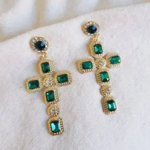 Pendientes Cruz esmeralda