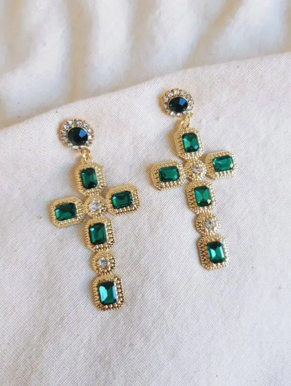 Pendientes Cruz esmeralda