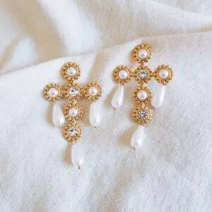 Pendientes Cruz pearl