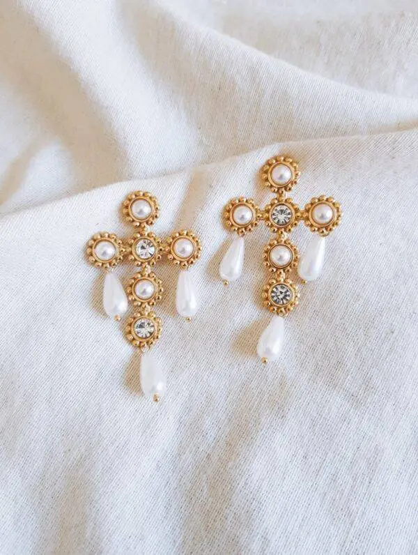 Pendientes Cruz pearl