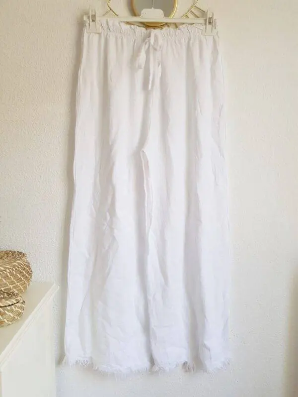 Pantalones Lino blanco flecos