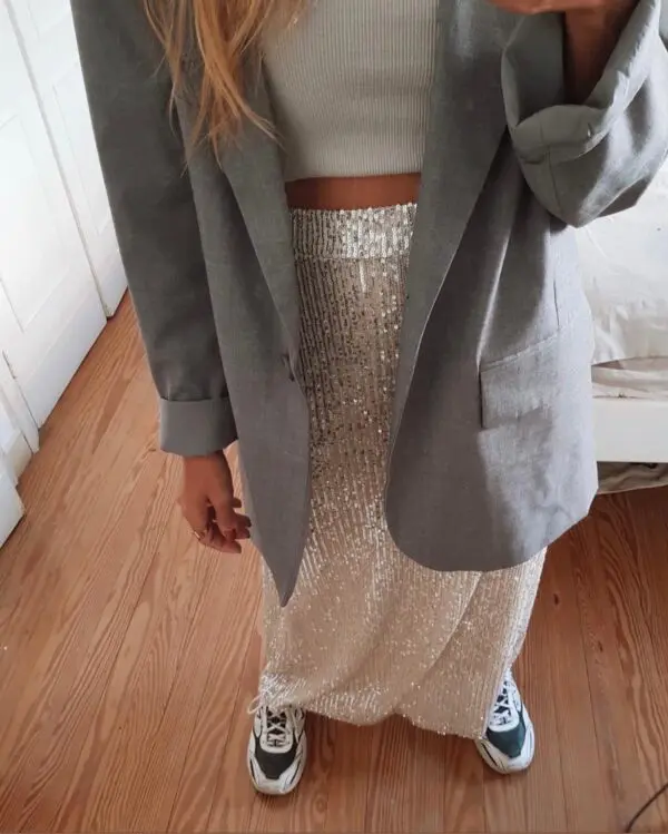 Falda lentejuelas plata