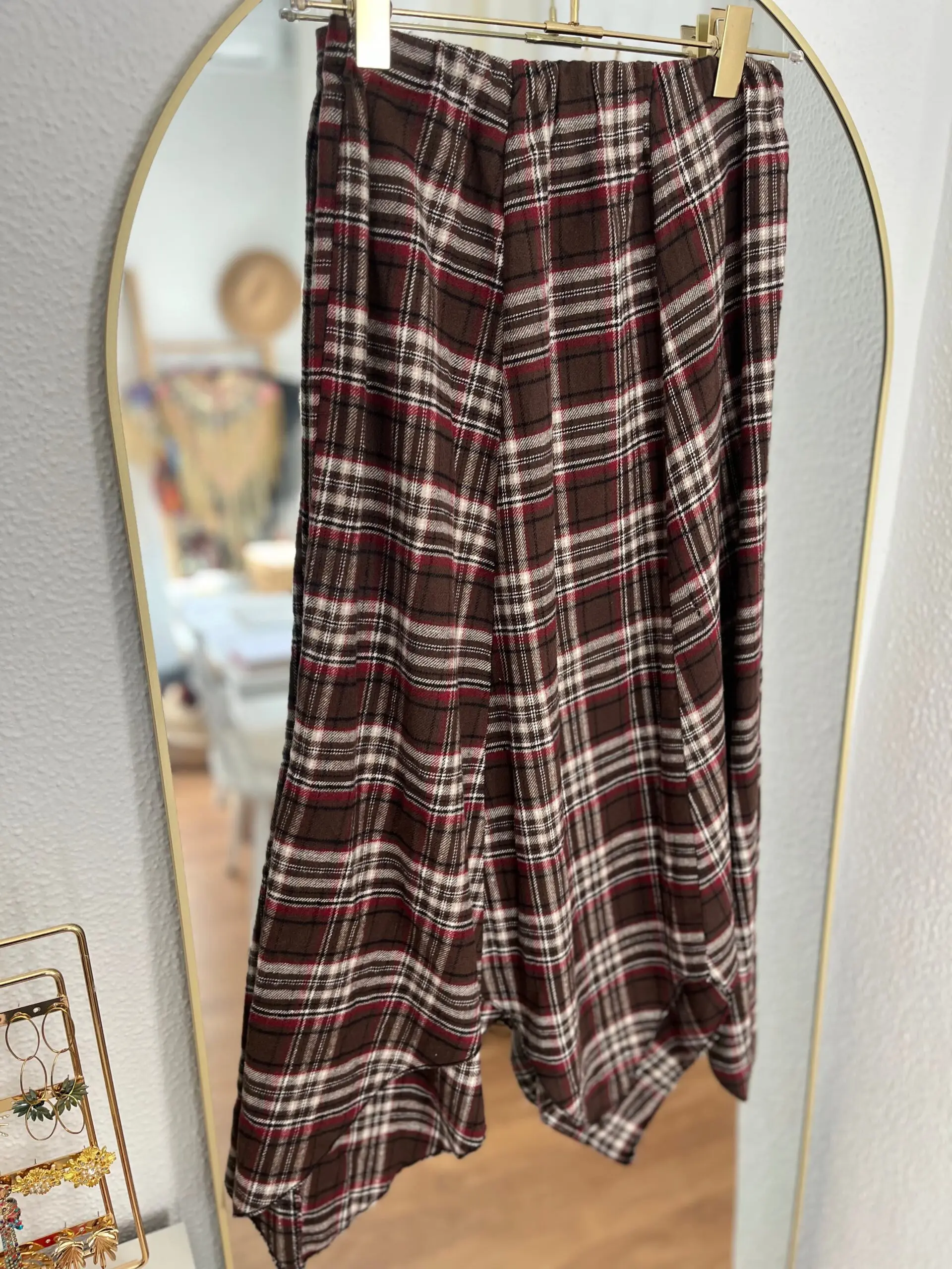 Falda vichy asimétrica burdeos - Imagen 2