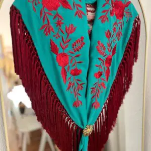 Mantoncillo Alba turquesa y rojo